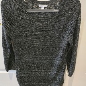 New York & Co Metallic Black Crew Neck Sweater